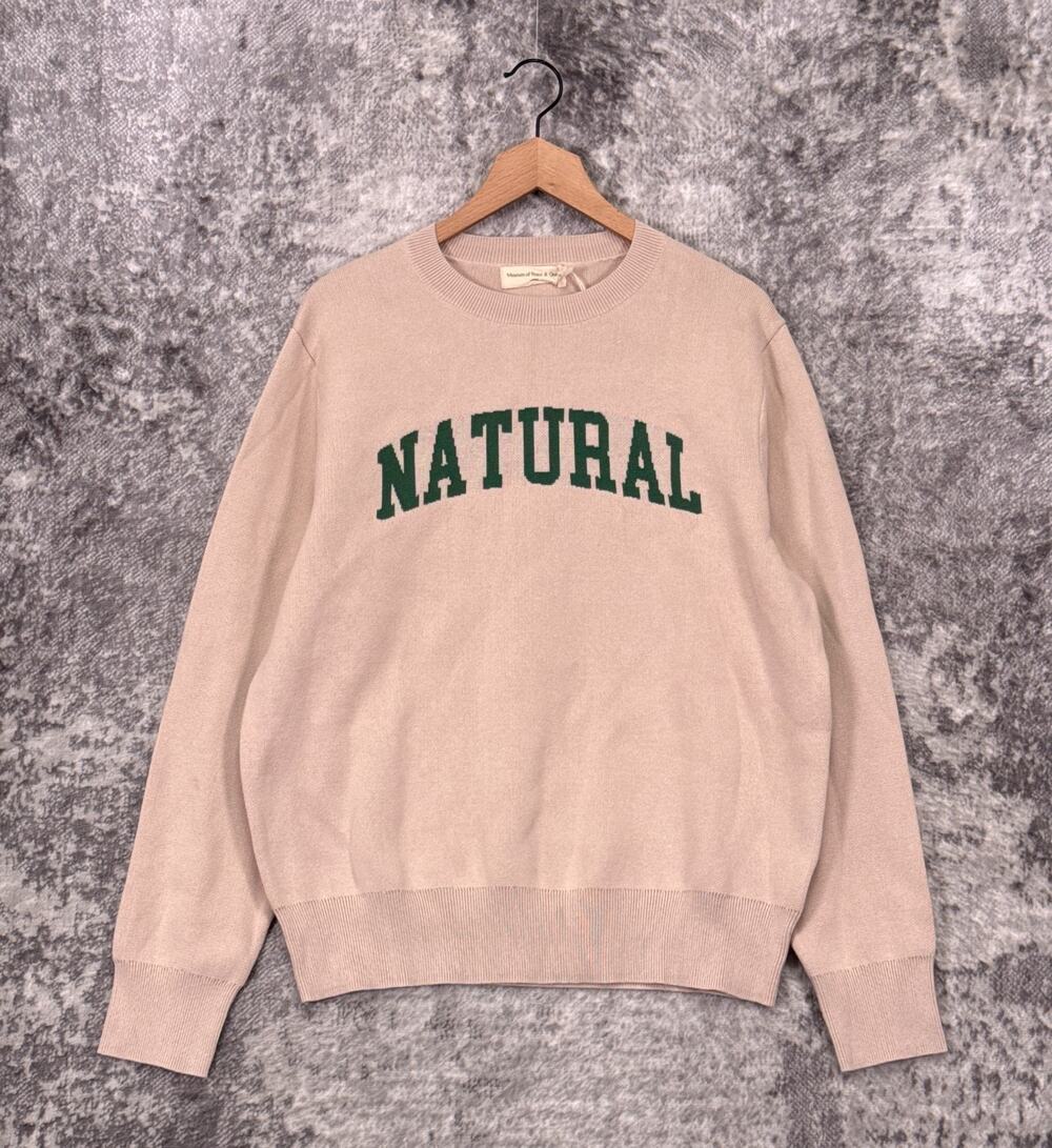 New Museum Of Peace & Quiet Sweater Large Mens Natural Jacquard Knit Pullover